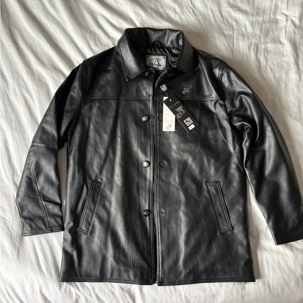 NWT A Collezione Soft Faux Leather Jacket Pea Coat Black Men’s Medium Made Italy